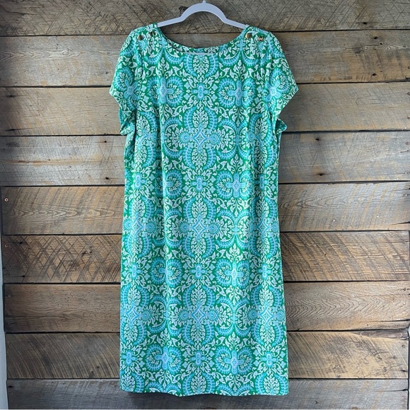 Talbots Plus Effortless Jersey Shift Dress Blue Green Medallion Size 1X New - Picture 1 of 11